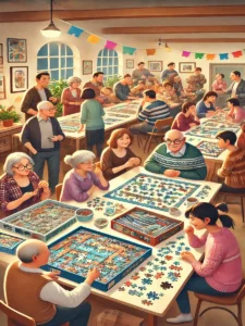 jigsaw puzzle swap where people are playing a puzzle competition