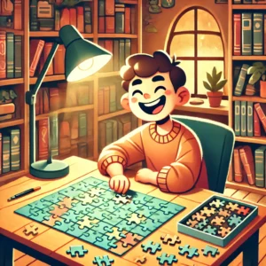 playing jigsaw puzzles at a public library